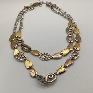 Brighton double chain necklace gold and silver W Crystals Reversible Adjustable